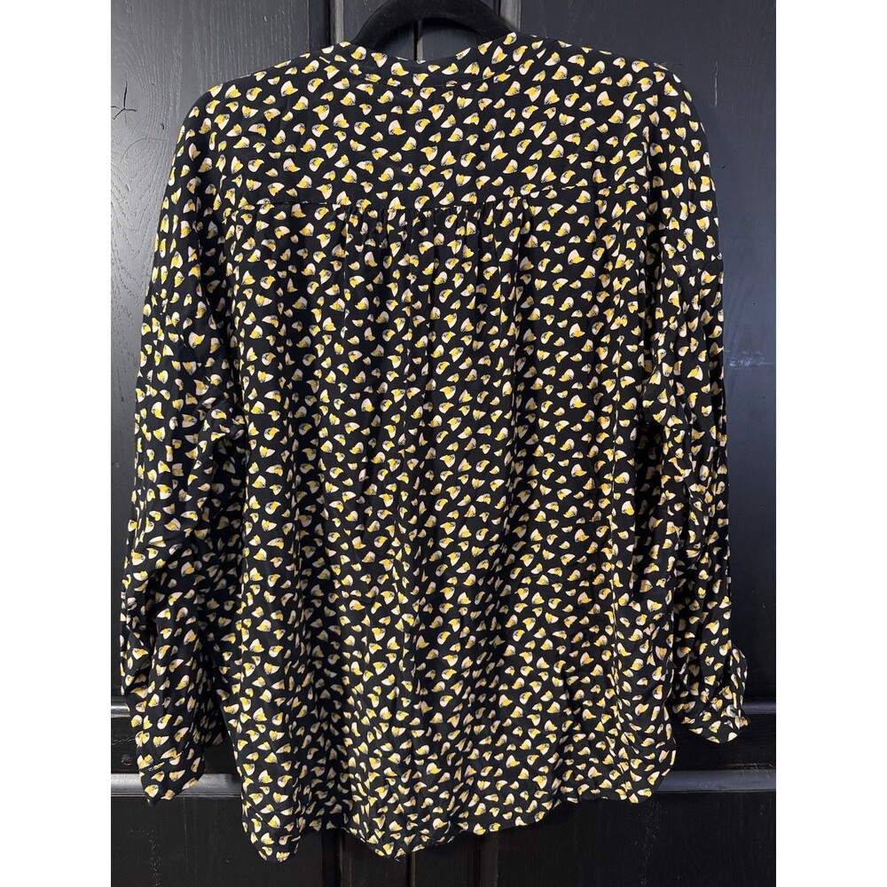 Jodifl Black Yellow Lemon Fruit Print Woven V-Neck 3/4 Sleeve Blouse M G5536-2 - Picture 5 of 6